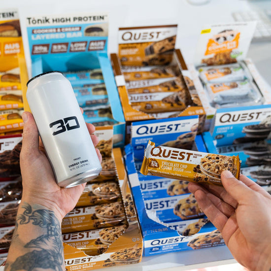 Christian Guzman 3D Energy RTD White and Quest Choc Chip Cookie Dough Protein Bar at Club Bunker