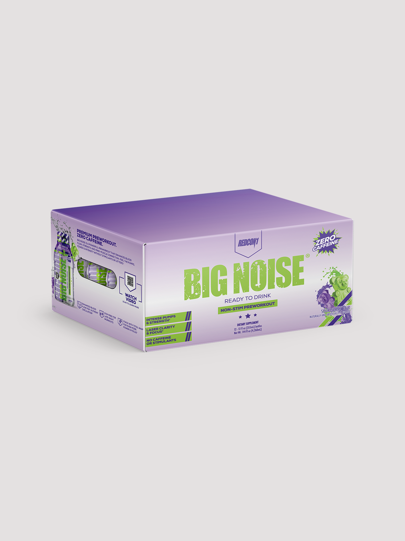 Big Noise RTD 12 Pack - Non-Stim Pre-Workout-Drinks & RTDs-Redcon1-Sour Gummy Bear-Club Bunker