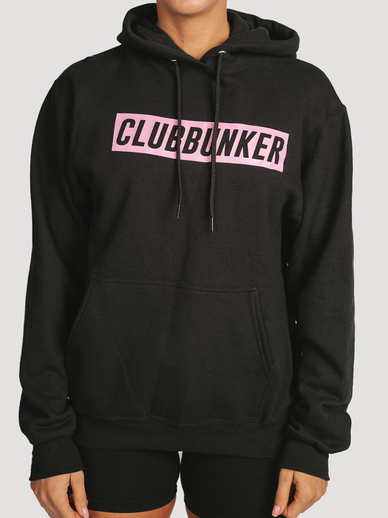 Club Bunker Block Logo Hoodie - Womens-Merch-Club Bunker-Black-S-Club Bunker