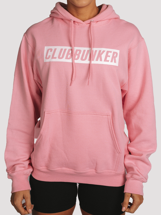 Club Bunker Block Logo Hoodie - Womens-Merch-Club Bunker-Pink-S-Club Bunker