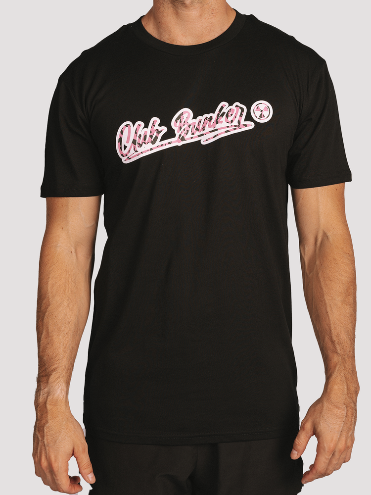 Club Bunker Outline Tee - Mens-Merch-Club Bunker-Black with Pink Leopard Print-S-Club Bunker