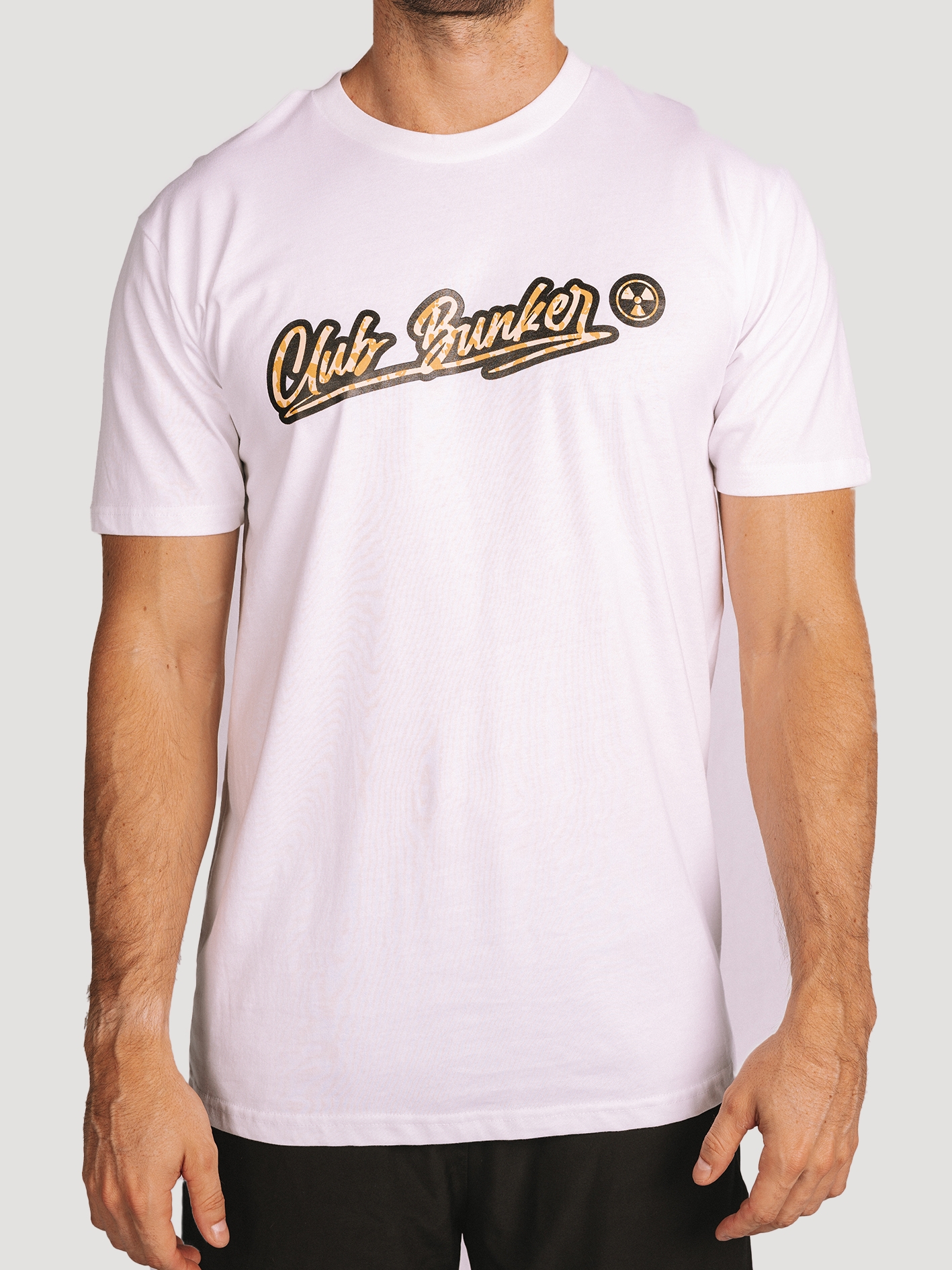 Club Bunker Outline Tee - Mens-Merch-Club Bunker-White with Yellow Leopard Print-S-Club Bunker