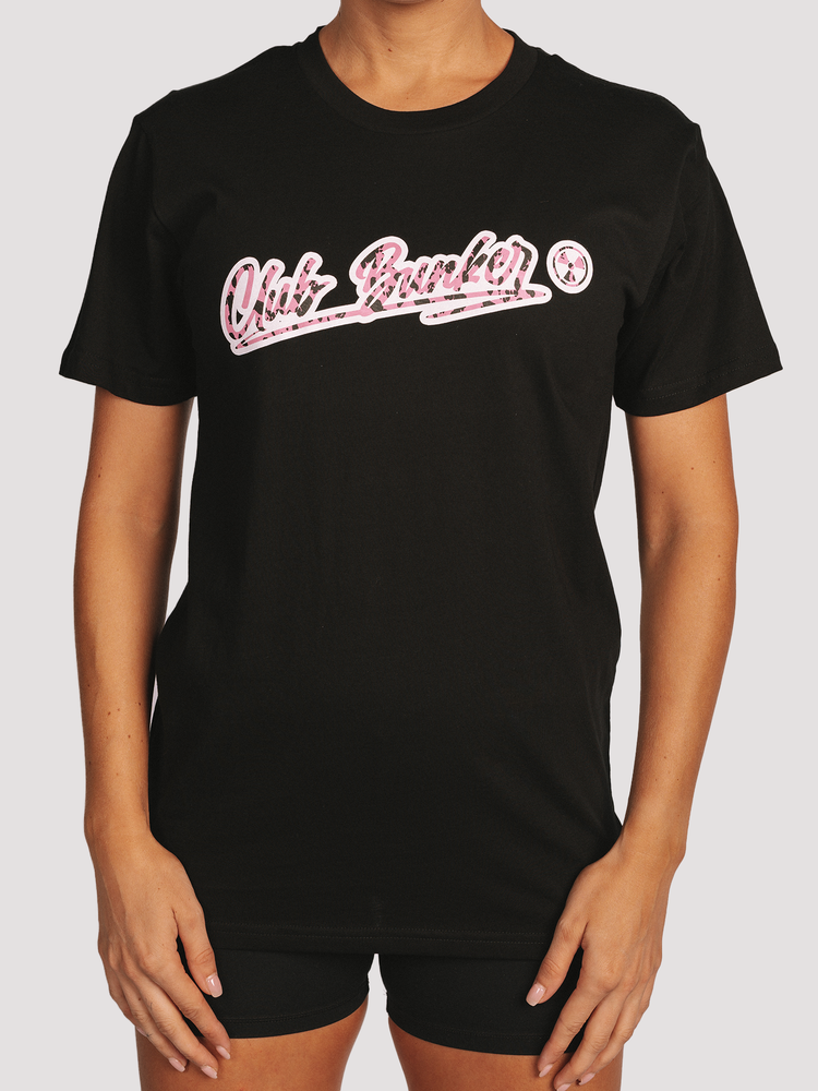 Club Bunker Outline Tee - Womens-Merch-Club Bunker-Black with Pink Leopard Print-S-Club Bunker