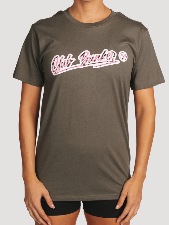 Club Bunker Outline Tee - Womens-Merch-Club Bunker-Charcoal with Pink Leopard Print-S-Club Bunker