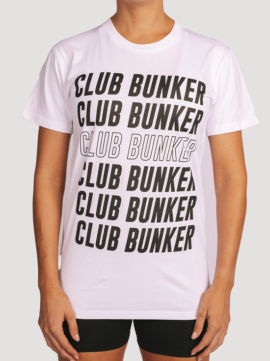 Club Bunker Repeater Tee - Womens-Merch-Club Bunker-White-S-Club Bunker
