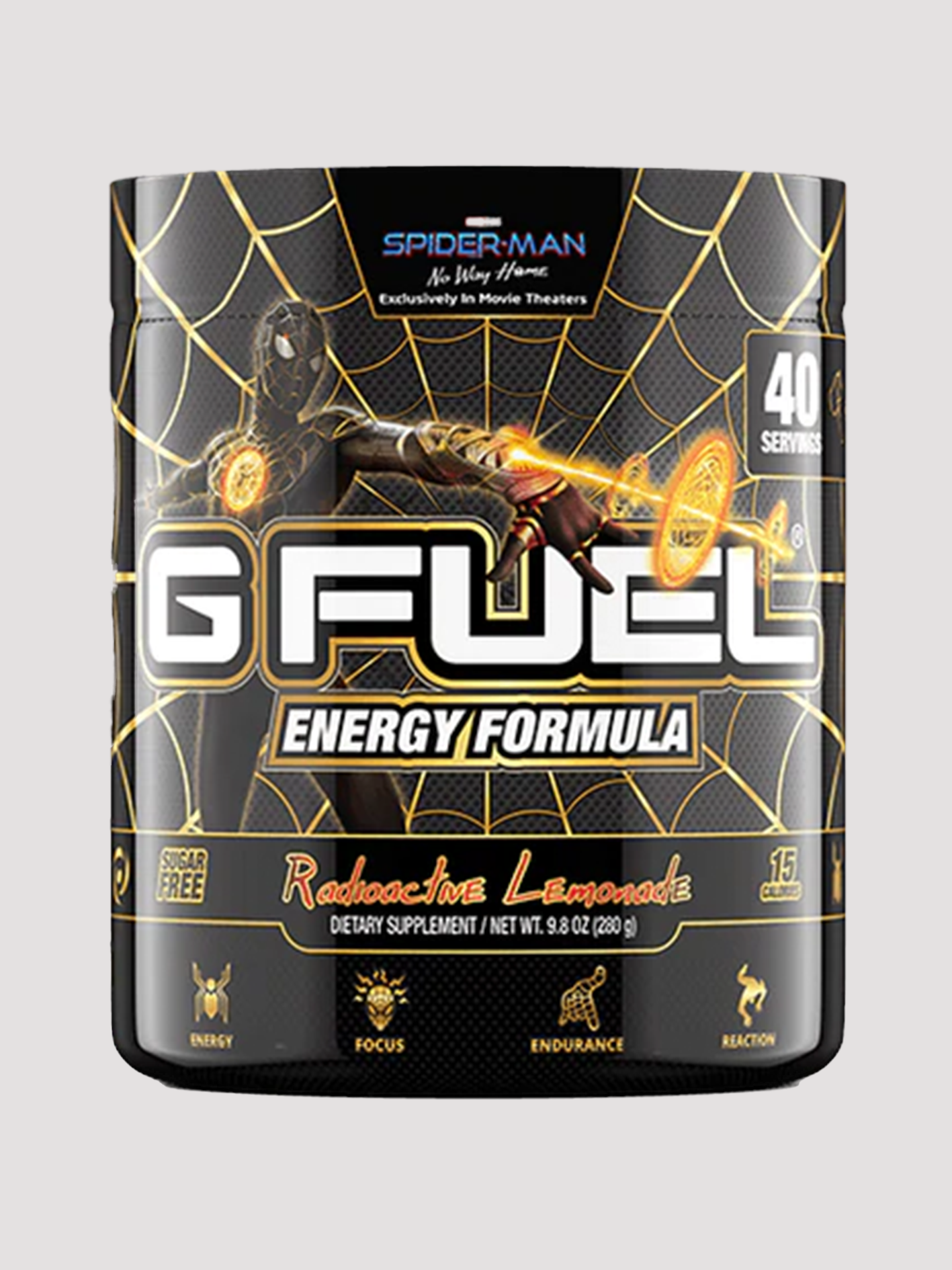 GFuel Energy Formula Powder Tub-Preworkout-G Fuel-Spiderman Radioactive Lemonade - Black &amp; Gold-Club Bunker